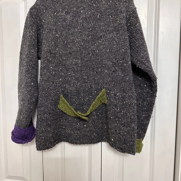 Aran Crafts Gray Cardigan with Purple Trim - Picture 7 of 12